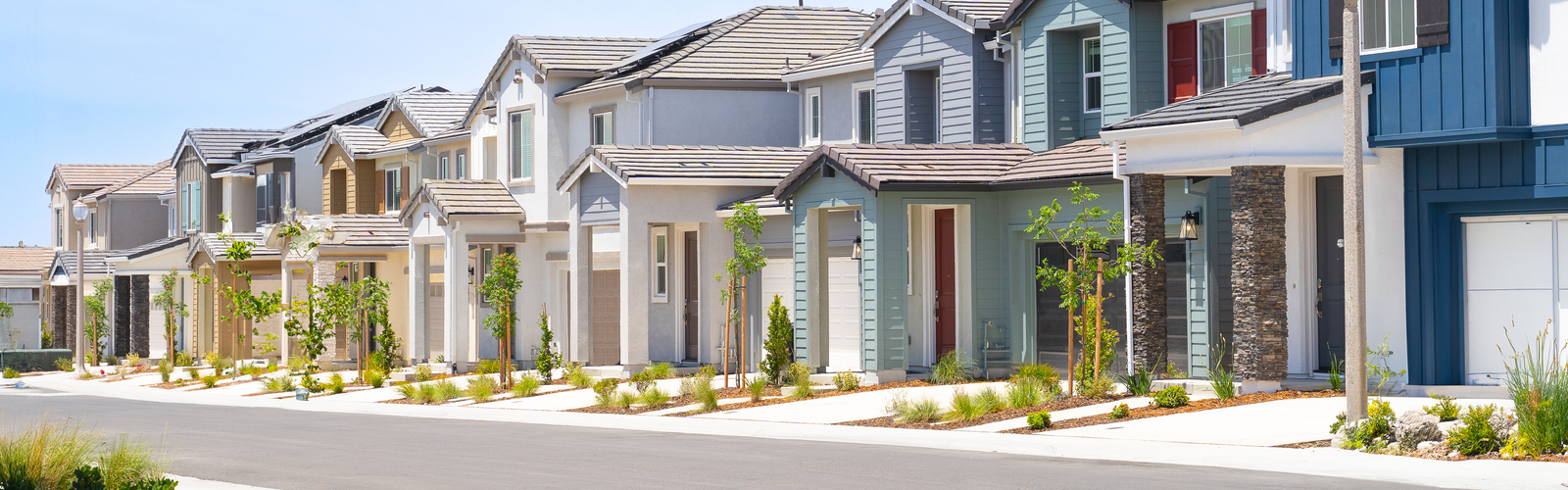 A row of newly built homes