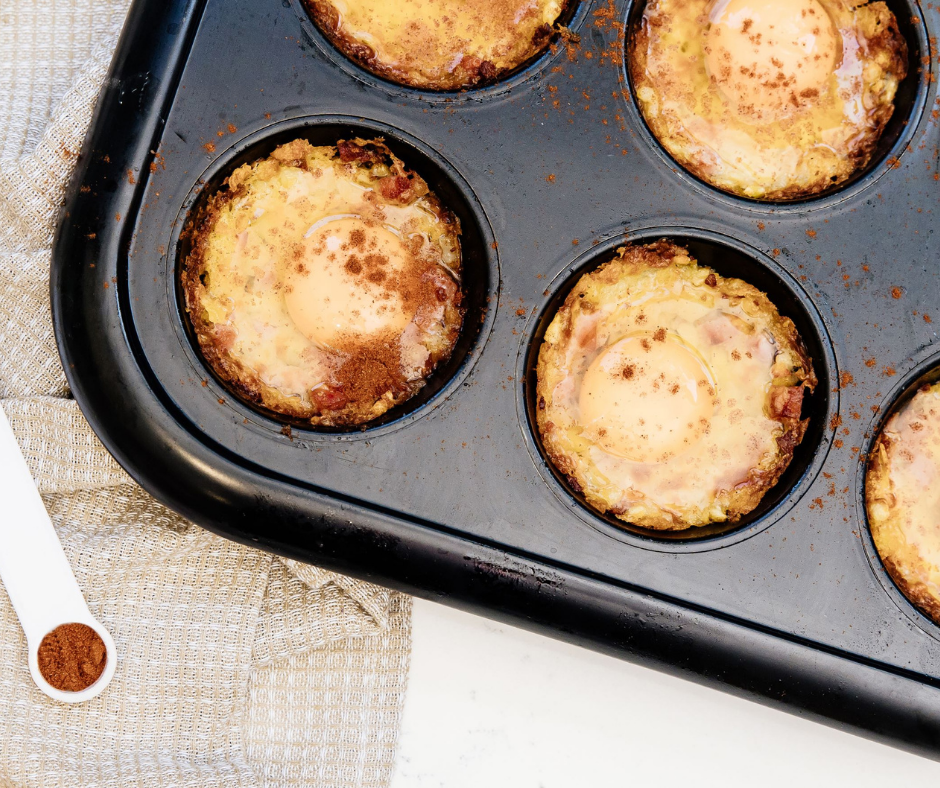 Mothers Day Recipe, Hash Brown Egg Cups, Step 4, sprinkle eggs with paprika and return to over for further 15mins