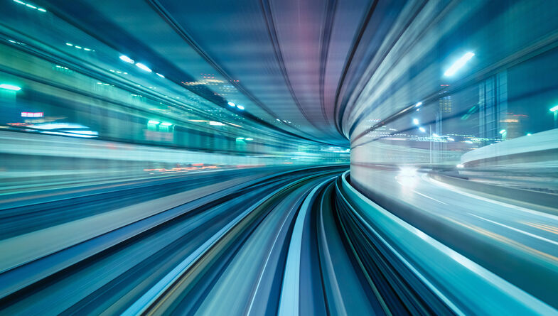 City train tunnel in motion
