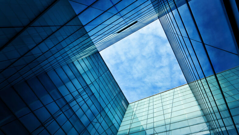 Upward perspective of skyscrapers