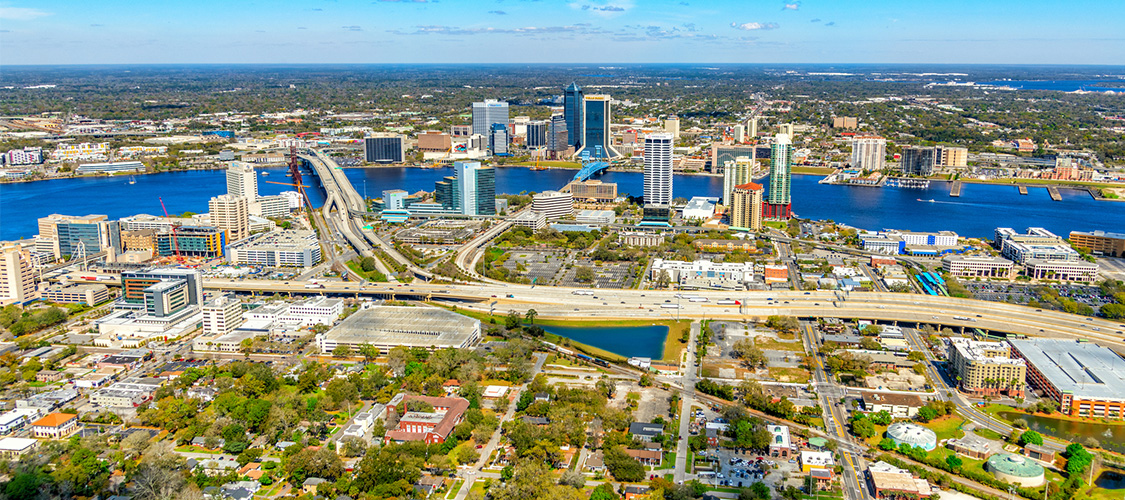 An aerial shot of Jacksonville, Fla.
