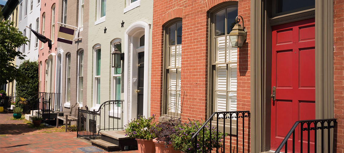 A row of brick homes in Baltimore.