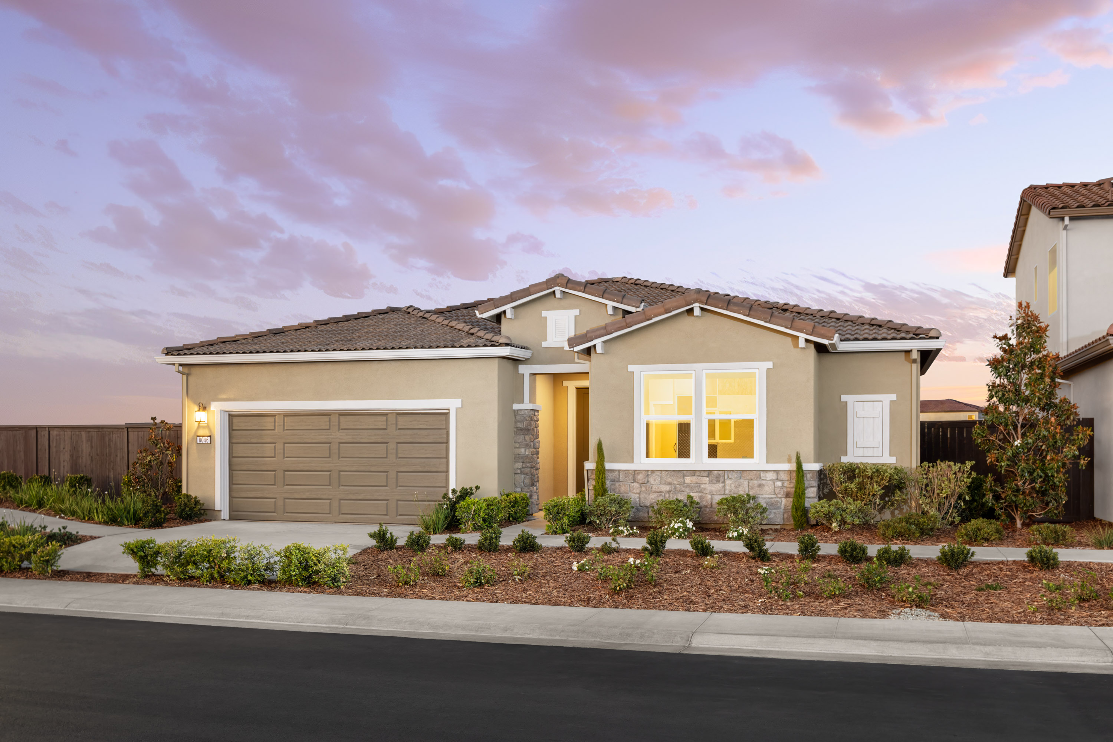 front exterior of single-story mediterranean home