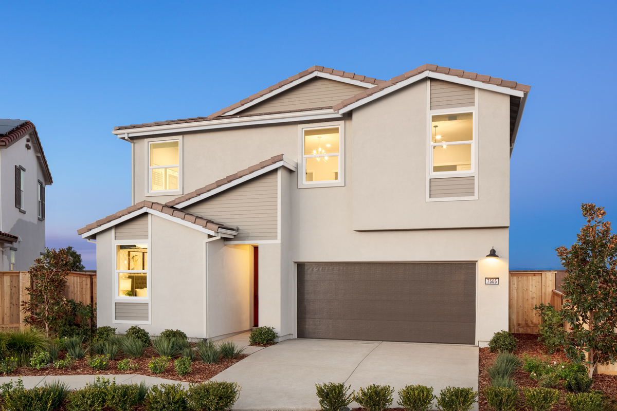 urban two-story home with modern lines and garage