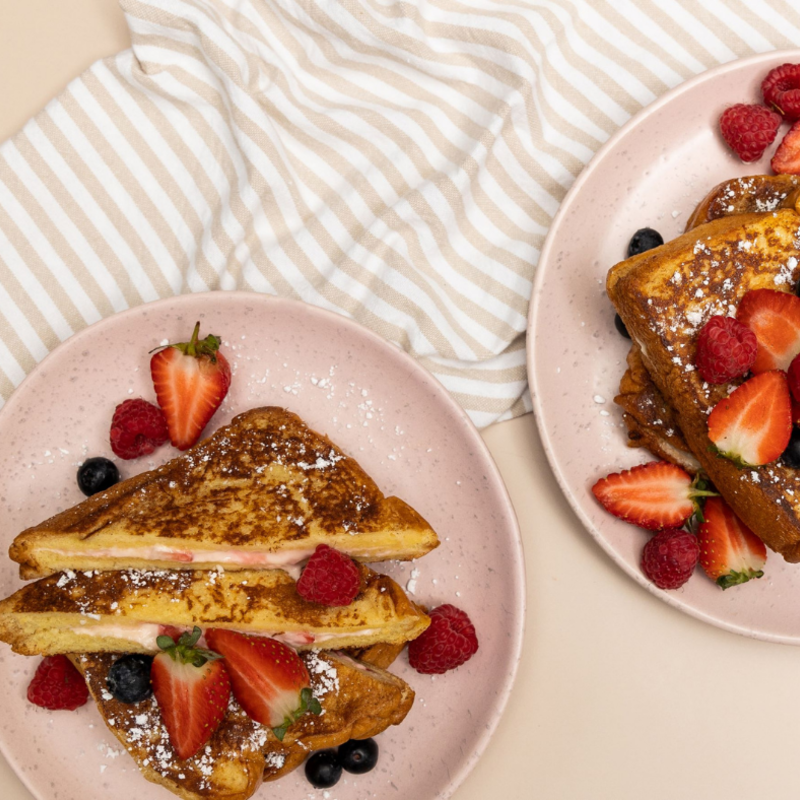 Mothers Day Recipe, Strawberry French Toast step 7, serve with fresh berries, syrup and icing sugar