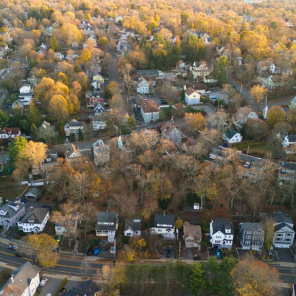 Aerial view of Bedford residential neighborhood