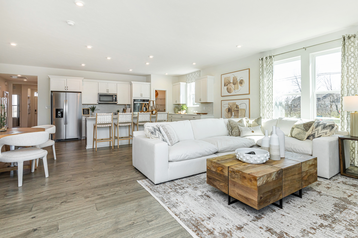 open great room with hardwood floors 