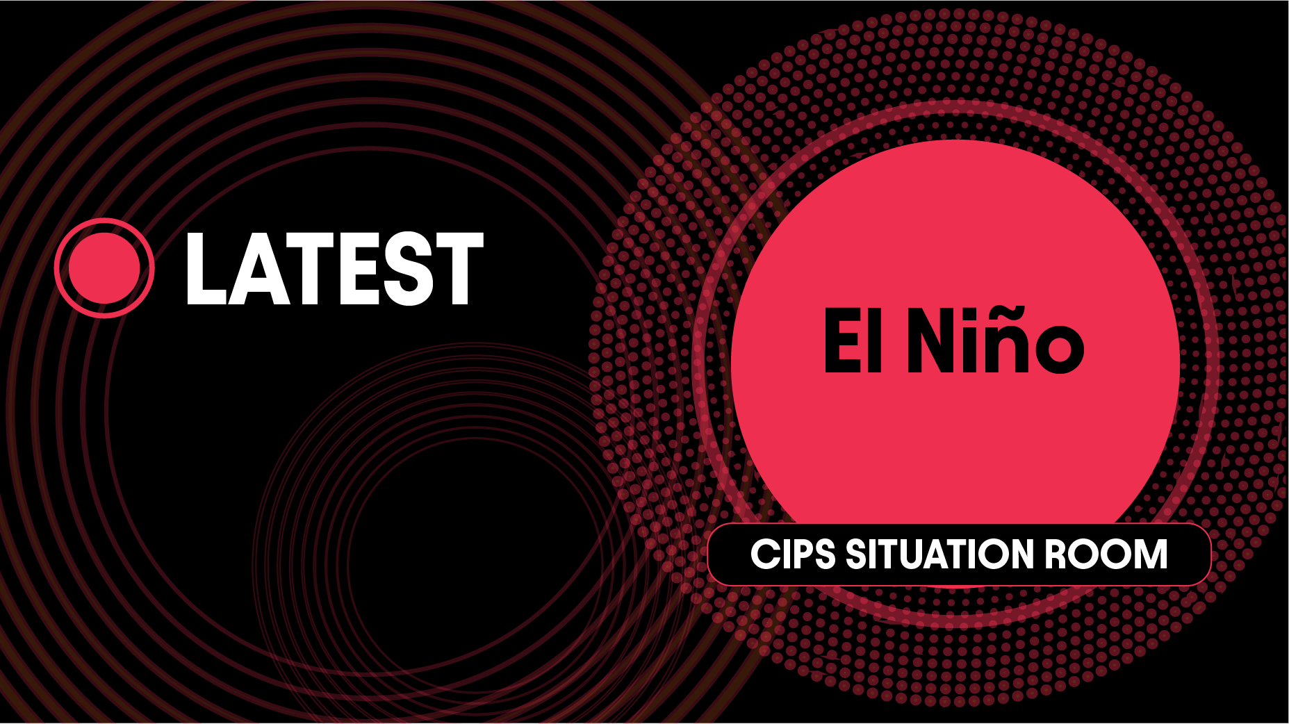 A dark banner with the category header 'LATEST', featuring a red circle labeled 'El Niño' and 'CIPS SITUATION ROOM'