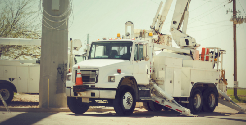 White power grid maintenance truck with onboard Fathom e-power system