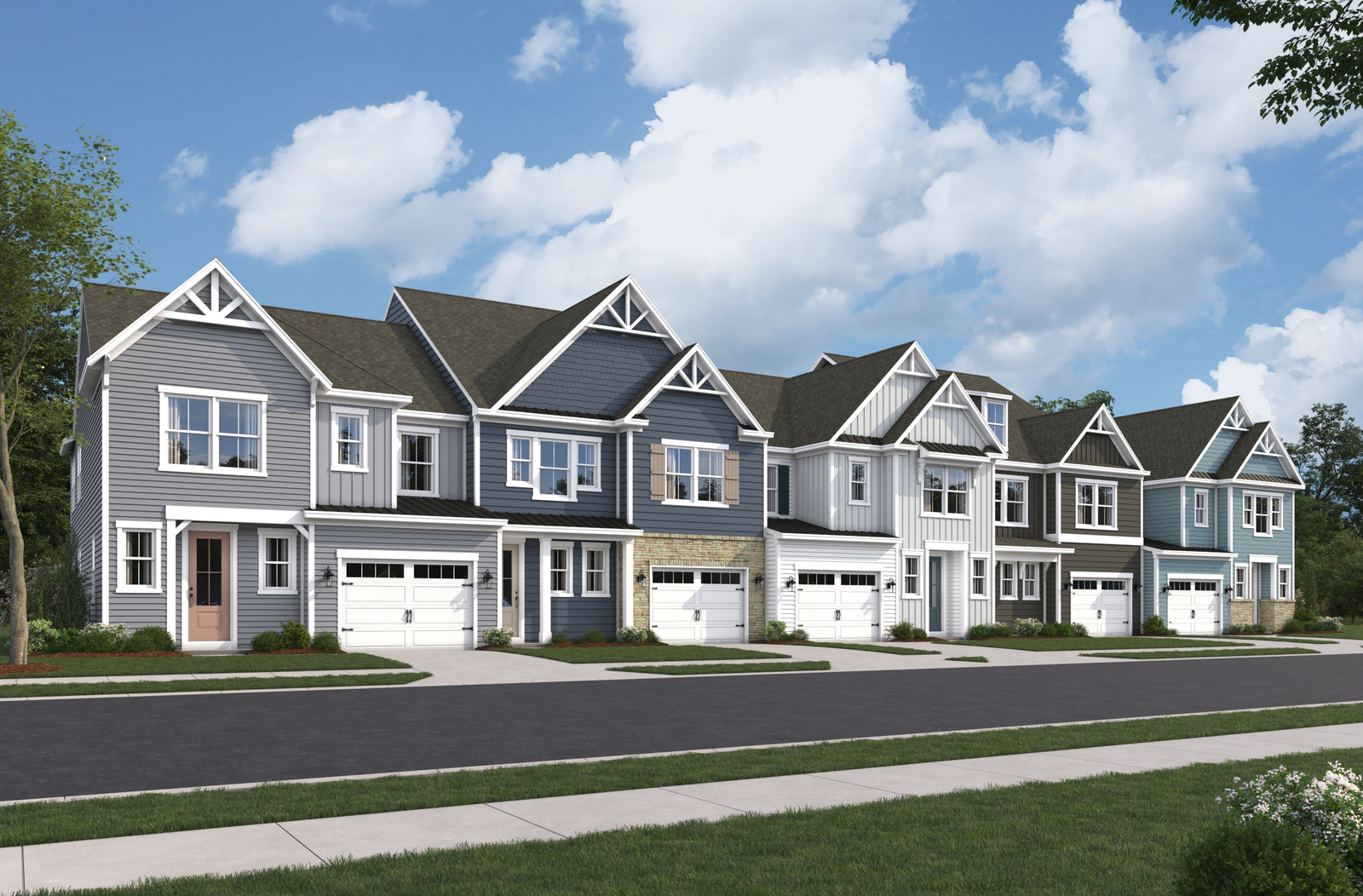 row of 2-story villa exteriors