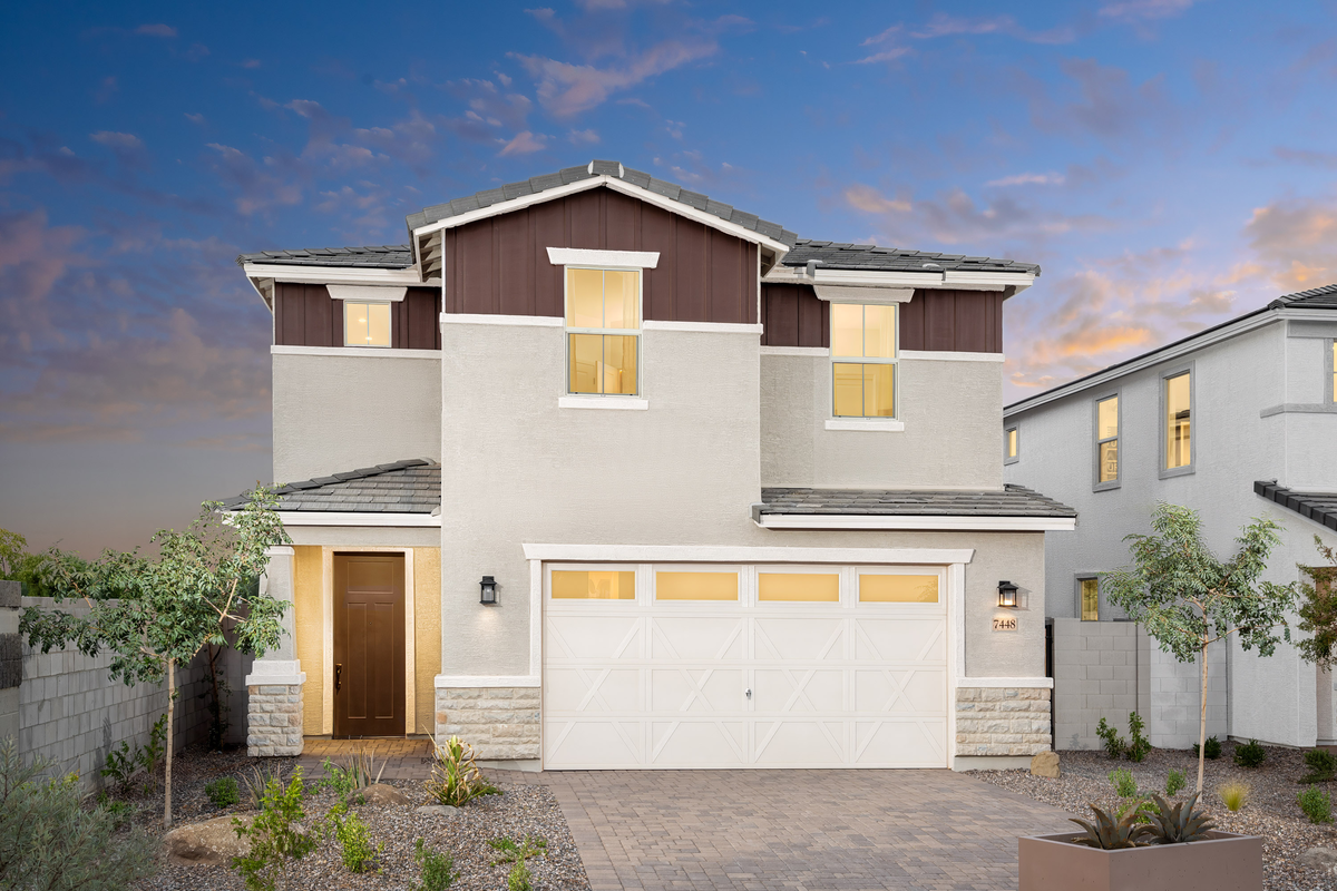 two-story, single-family stucco home