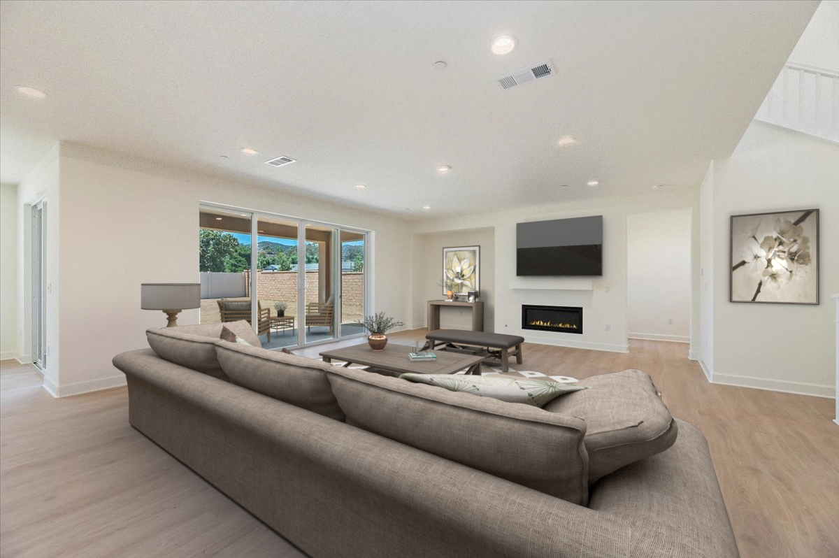 great room with a large grey sectional
