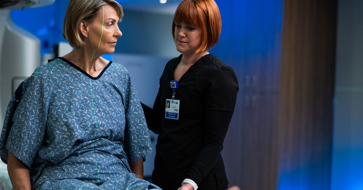 Female patient undergoing radiation 