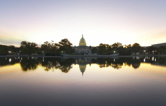 Sunrise behind the U.S. Capitol Building in Washington D.C.