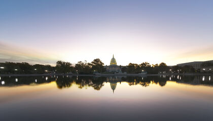 Sunrise behind the U.S. Capitol Building in Washington D.C.