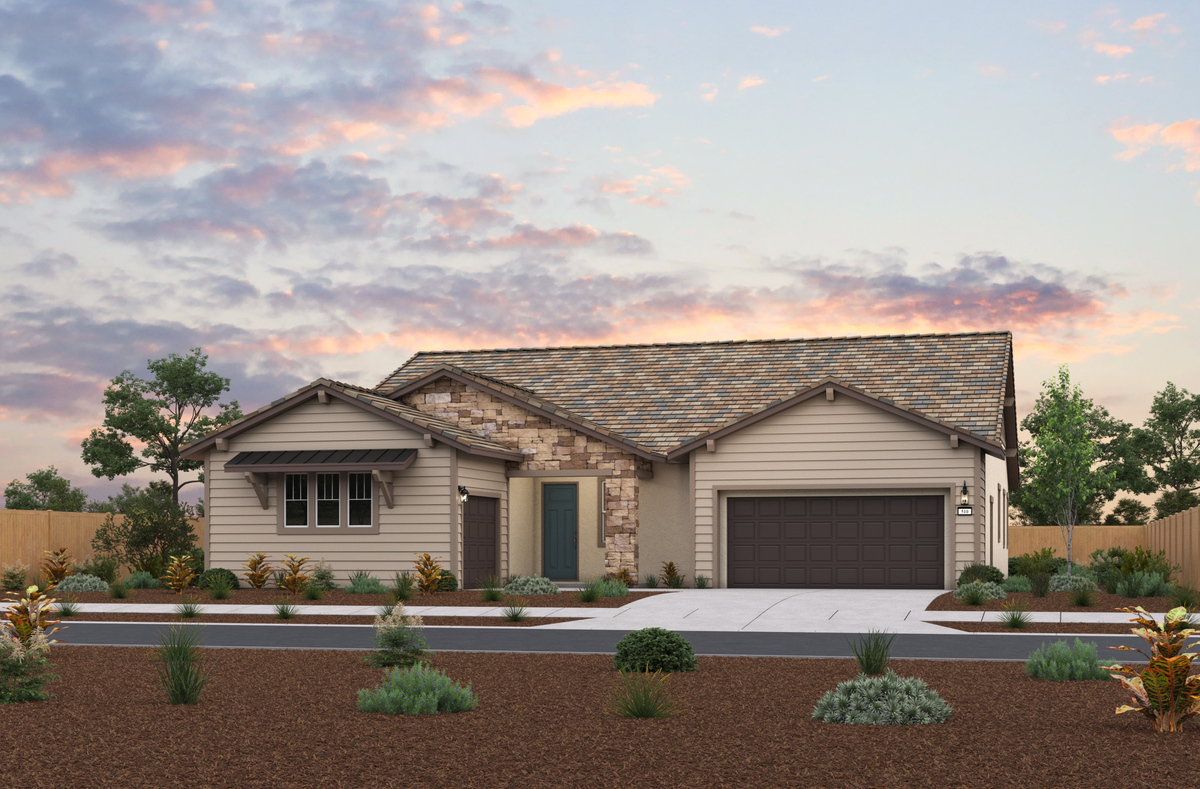 single-story home with tan & stone exterior