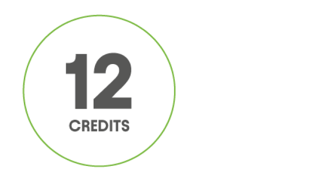 Number 12 with word CREDITS below, inside green circle outline