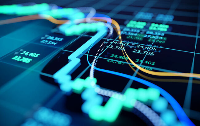 Close-up of digital financial graphs