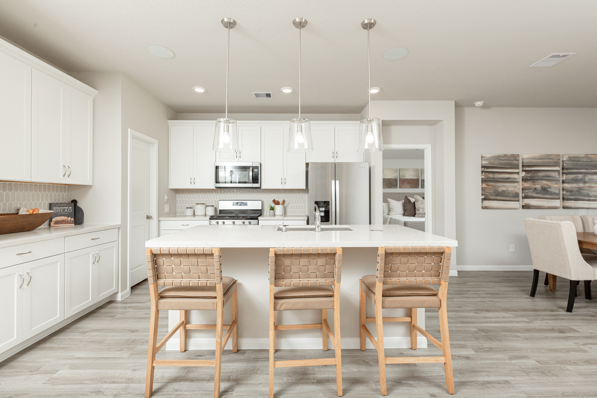 kitchen with glass pendant lighting 