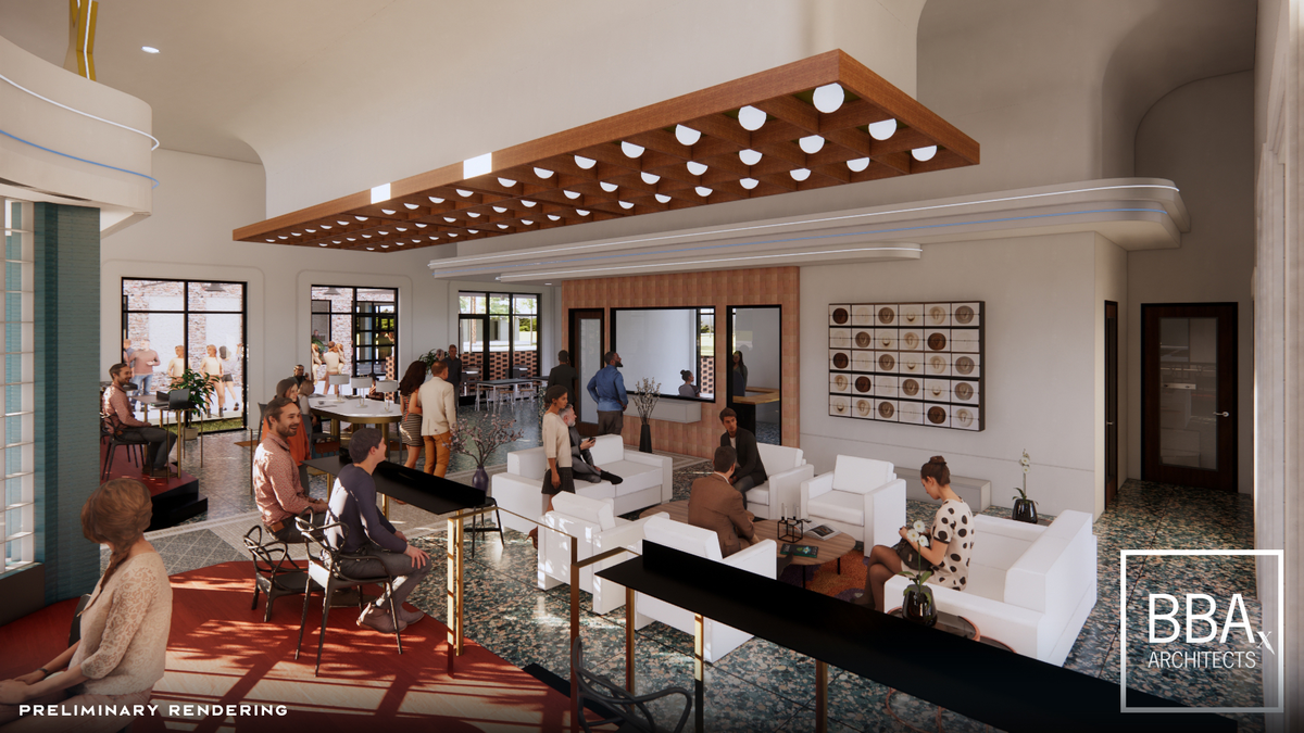 welcome center with tables and chairs 