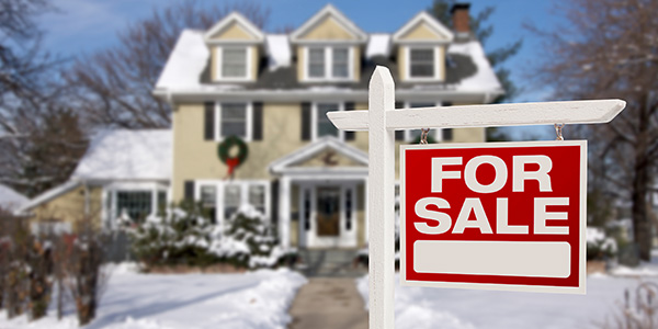 A home for sale in the snow