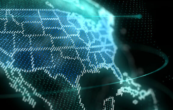 hologram-like map of the U.S. on a transparent globe