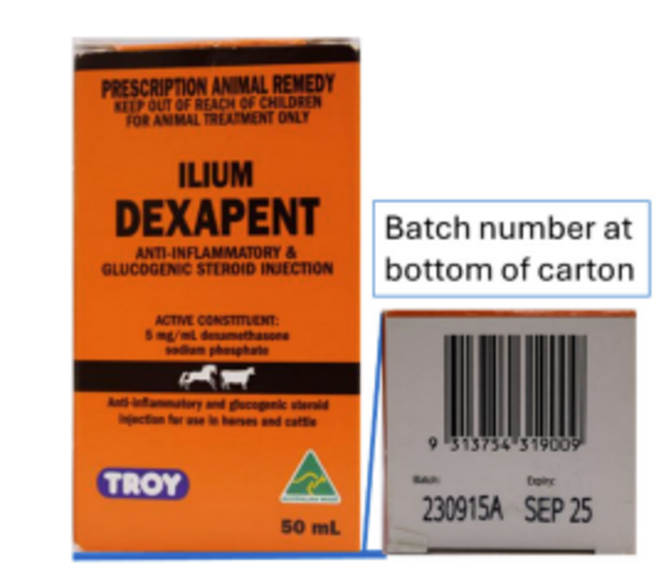 Voluntary Recall Notice July 2025 Ilium Dexapent Anti-Inflammatory and Glucogenic Steroid 5mg ml Injection.png