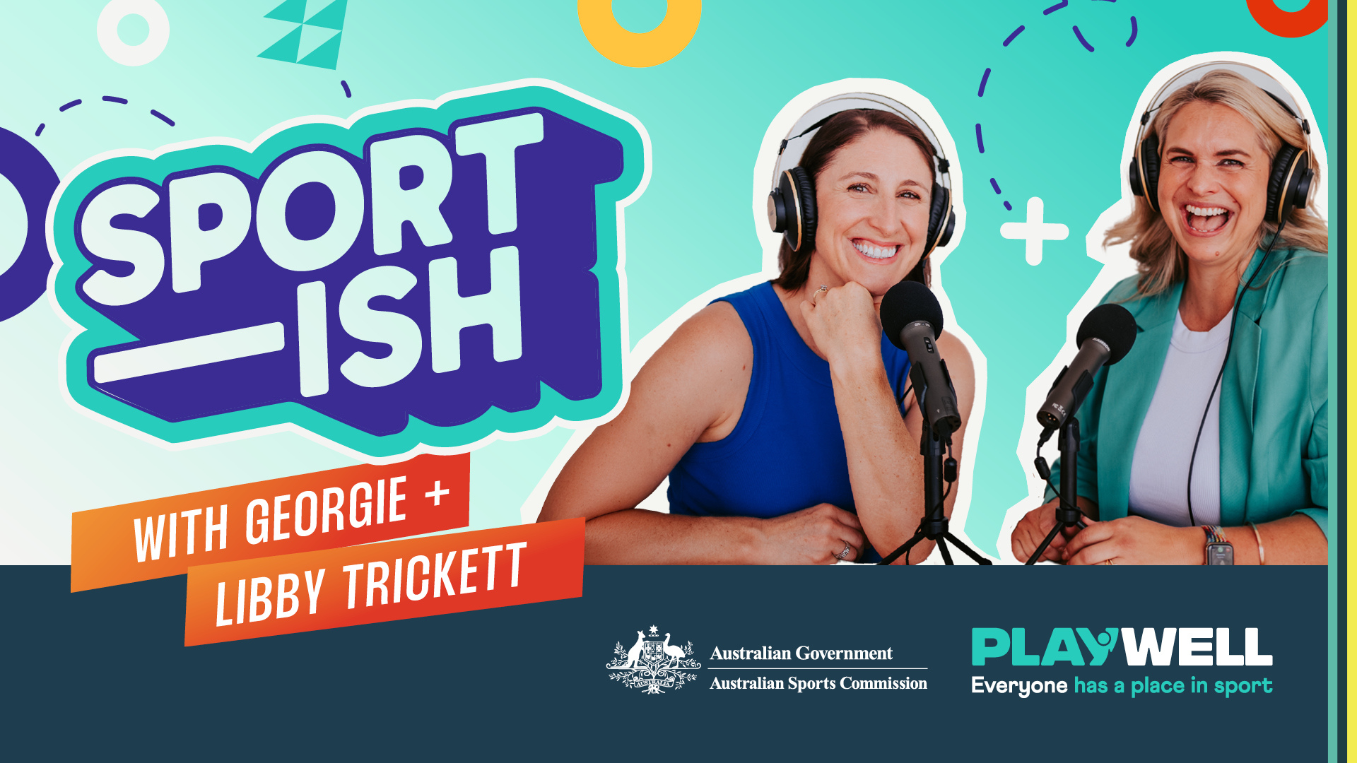 Promotional image for Sportish, a Playwell podcast hosted by George and Libby Trickett