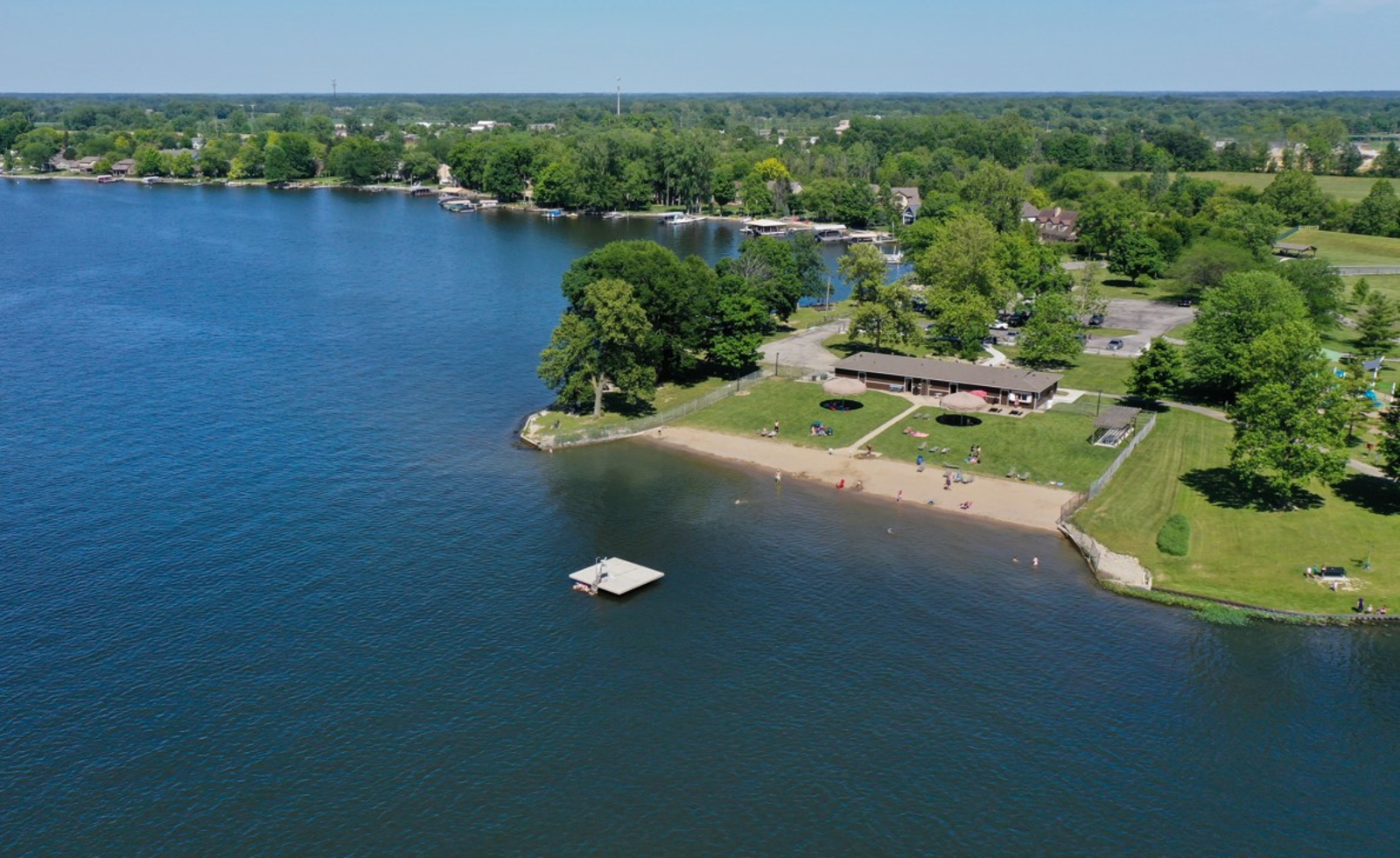 large reservoir and beachfront park