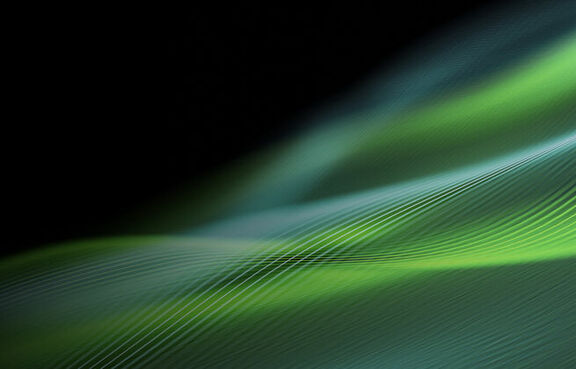 Abstract wavy green lines on black background