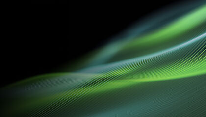 Abstract wavy green lines on black background
