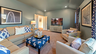 media room with carpet flooring, a large sofa, and accent furniture