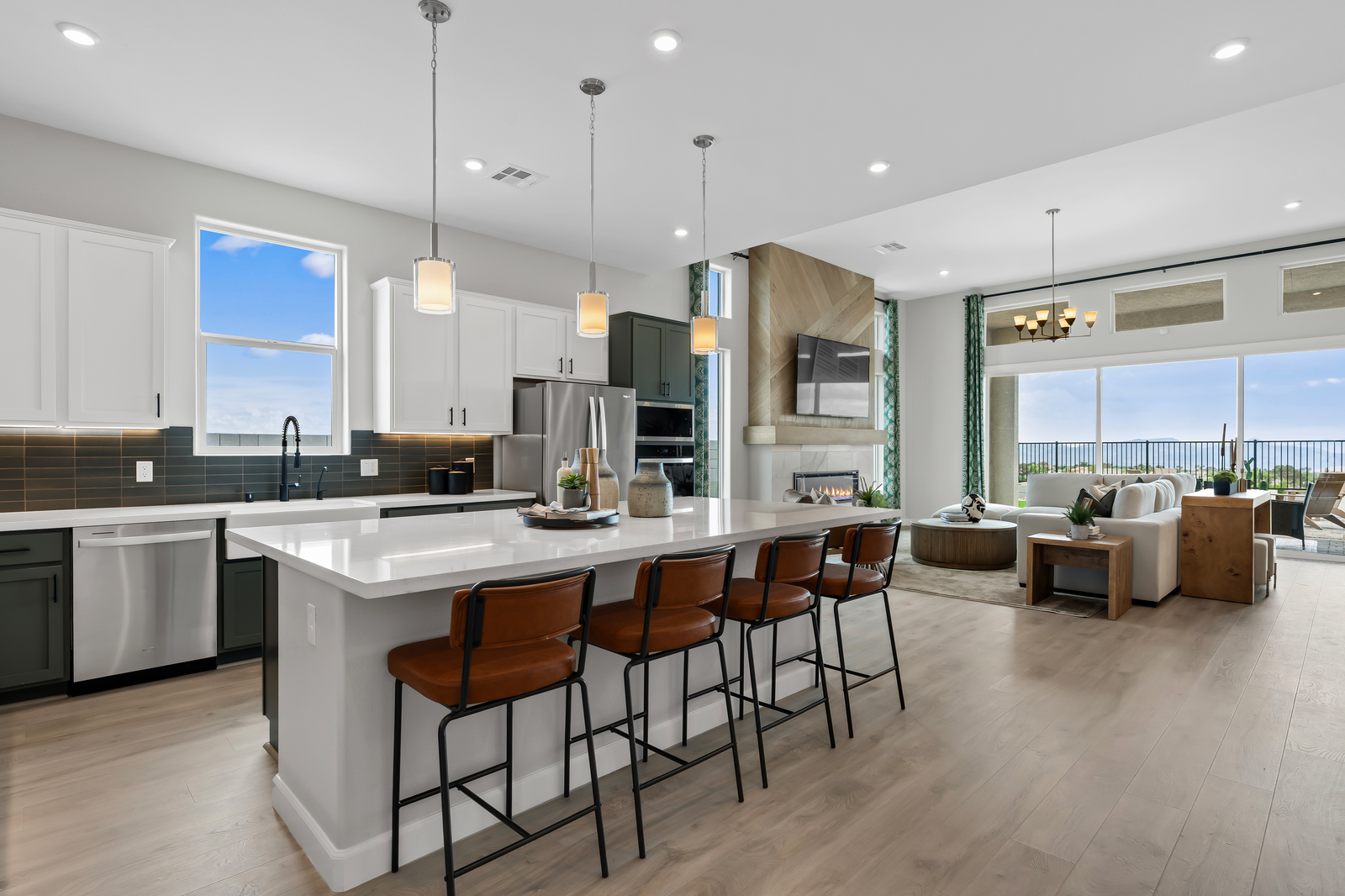 open-concept living with two-tone gourmet kitchen