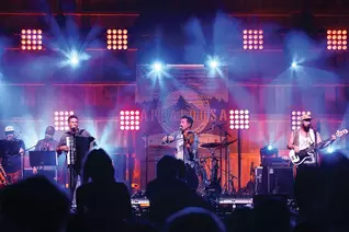 The Fedoryka brothers — Danylo on accordion and Alexander on fiddle — perform with their band, Scythian, and other musicians at the Appaloosa music festival in Front Royal, Va., on Sept. 3.