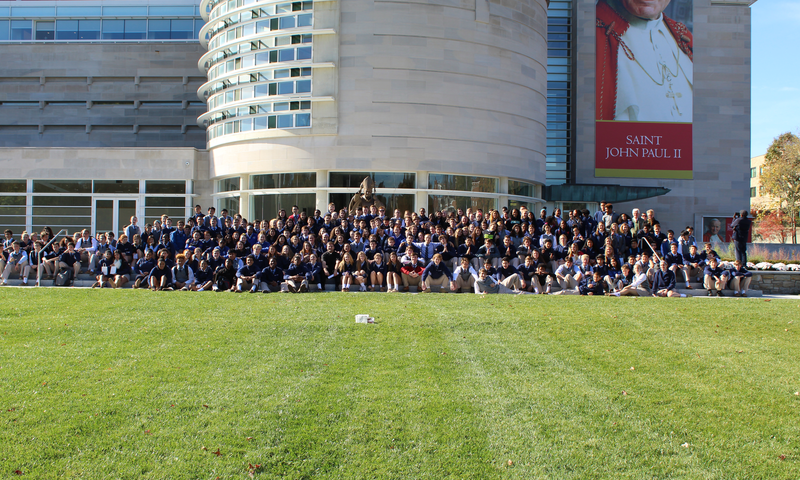 Students of the Bishop O'Connell High School of Arlington, VA outside the JPII Shrine