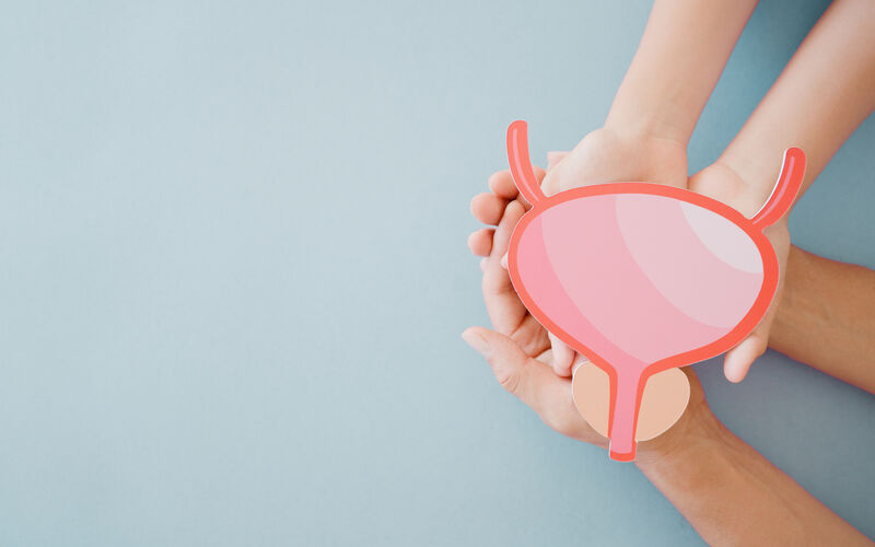 graphic showing a man and woman holding a bladder