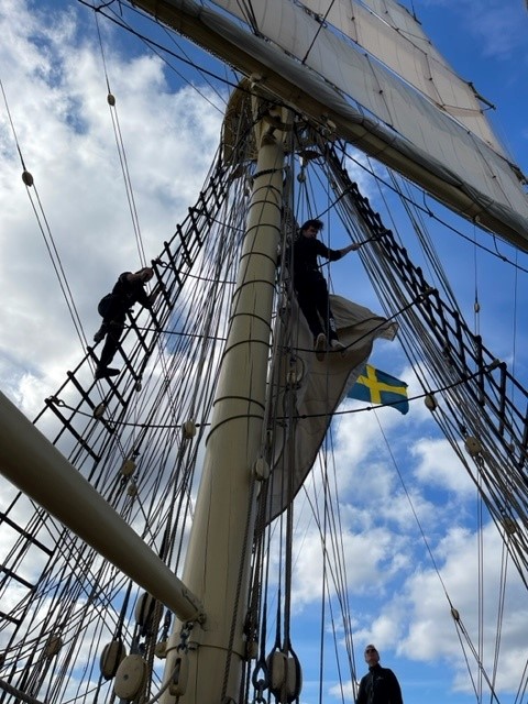 Bestättningen reser segel på Briggen Tre Kronor