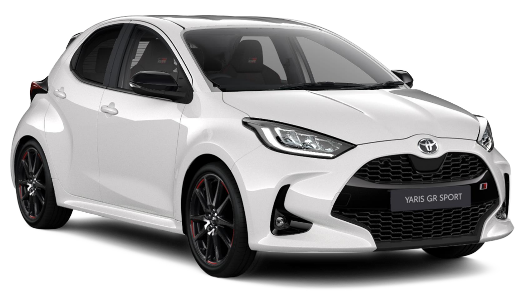 White Toyota Yaris GR Sport hatchback shown on a plain white background.