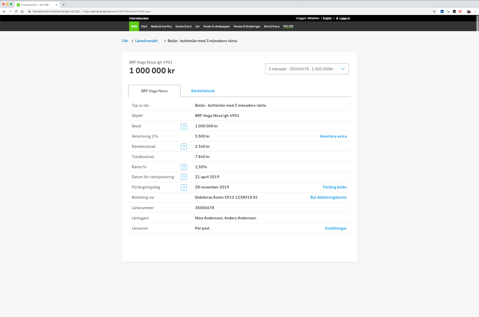 Example of using card with table in desktop mode