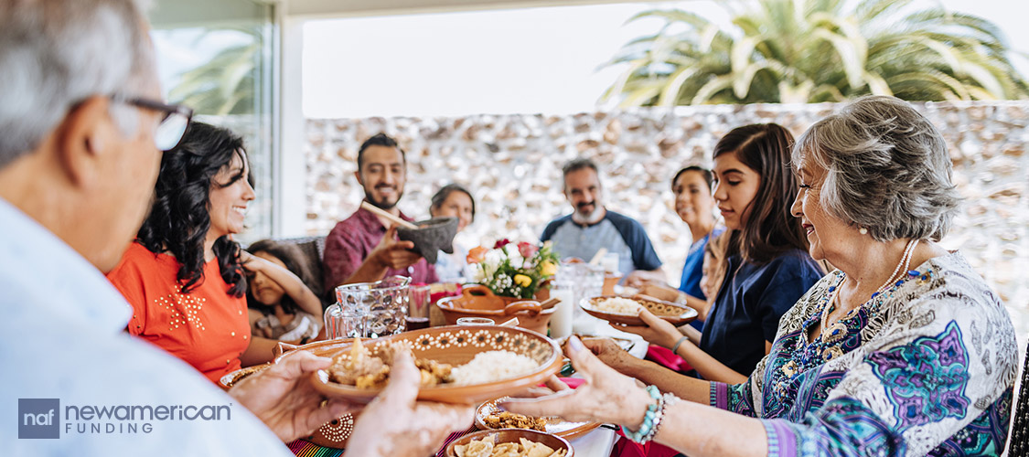 Hispanic family enjoying a meal together