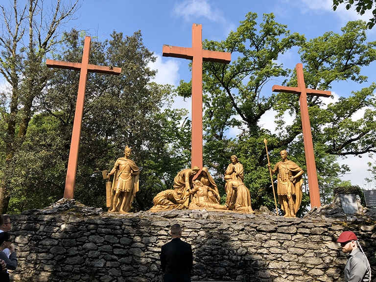 Charlie Baldinger walking through the Stations of the Cross while on the Warrior to Lourdes Pilgrimage in Lourdes, France in 2018.