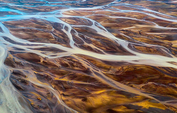 Aerial photo of a colorful river