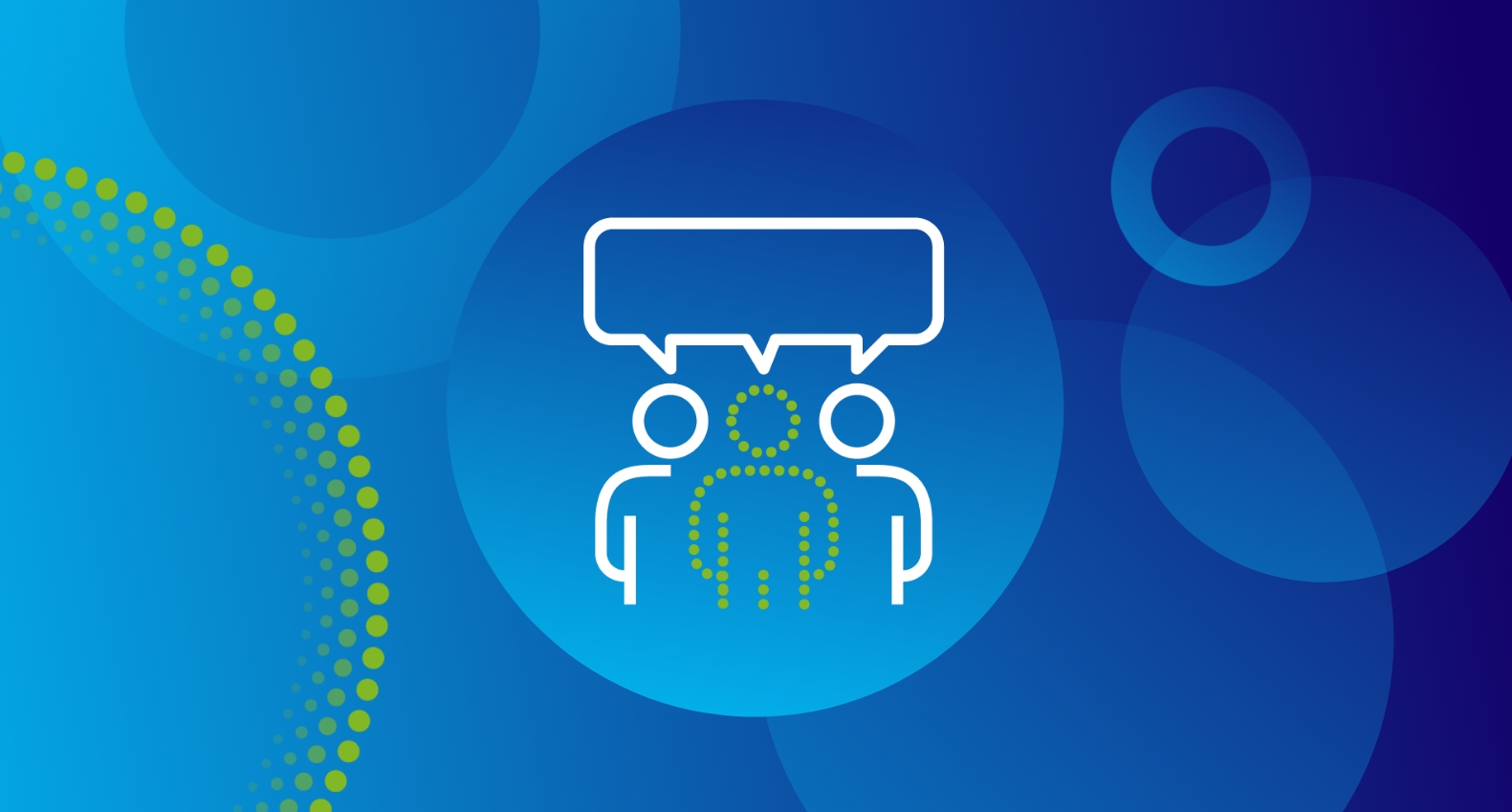 Communication icon showing 3 people talking with a speech bubble over their heads.