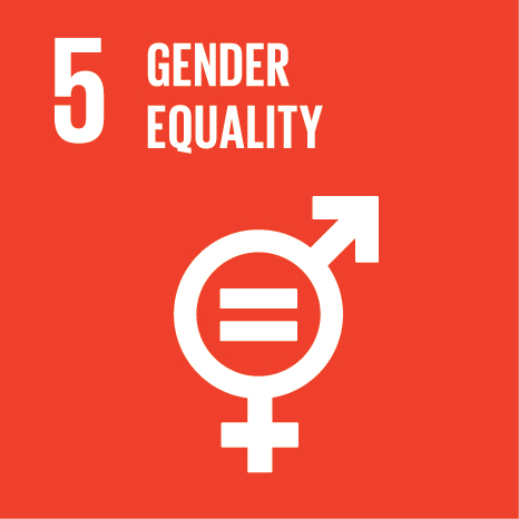 Icon of gender symbols with an equality = symbol in the centre, text 'gender equality'