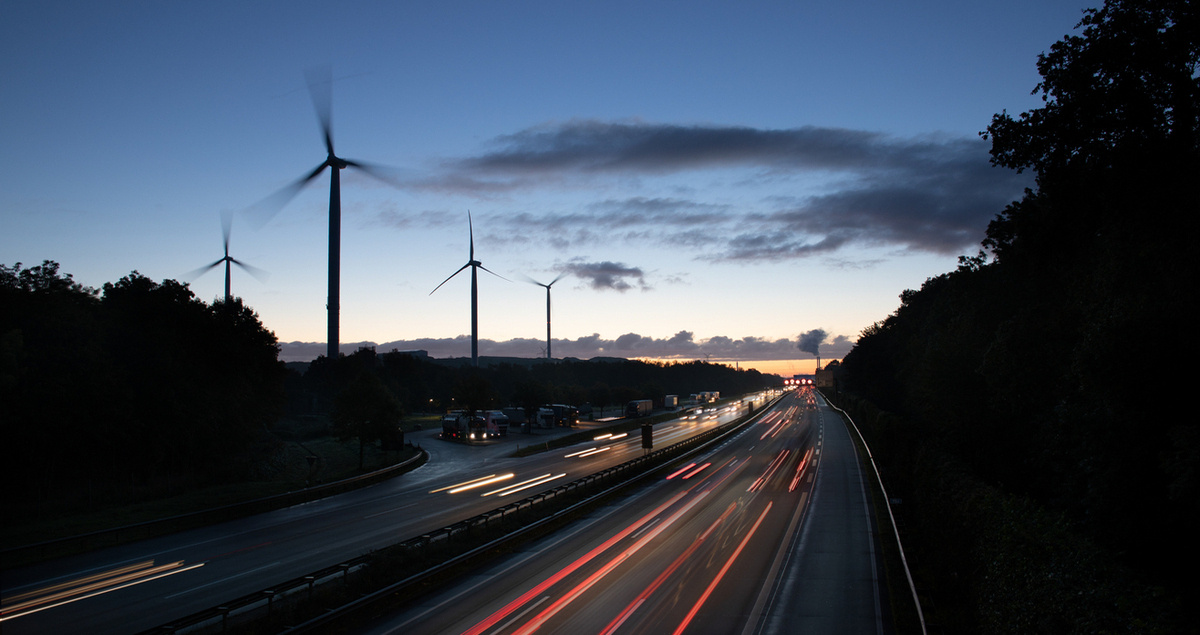 Germany is a world leader in wind power, pushing for more plants like this one on the autobahn
