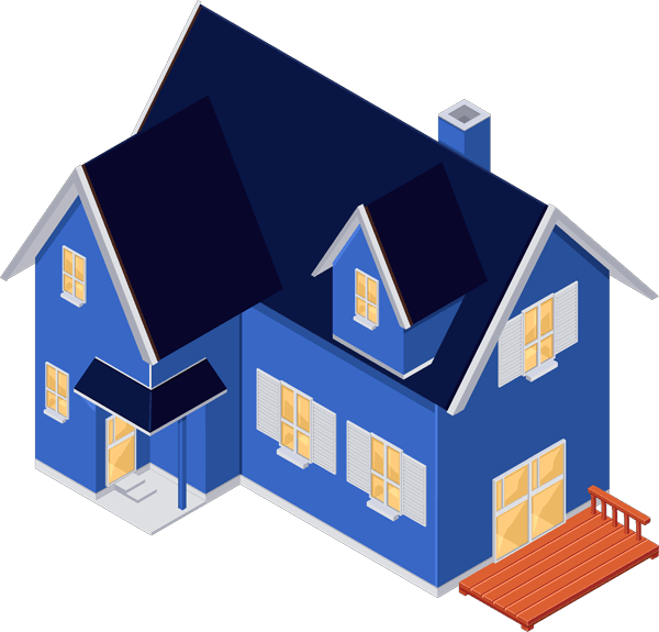 blue two-story-house with deck