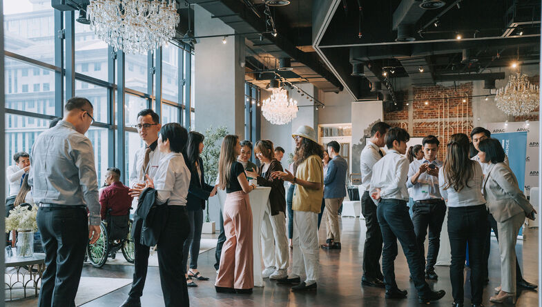 group of business participants casual chat