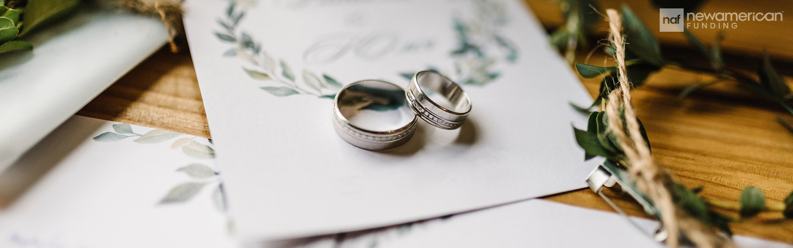 wedding rings on top of invitations