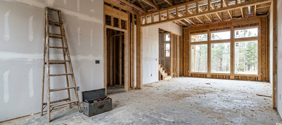 The interior of a home under construction.