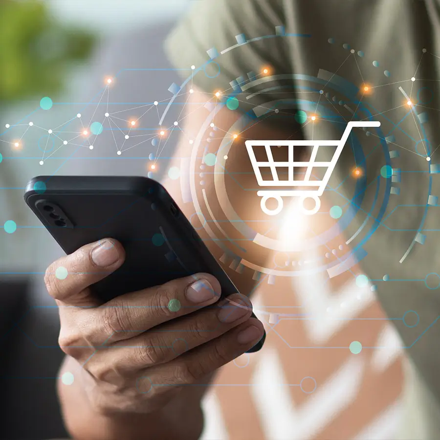 key-take-7.webp Person using their cell phone to do online shopping